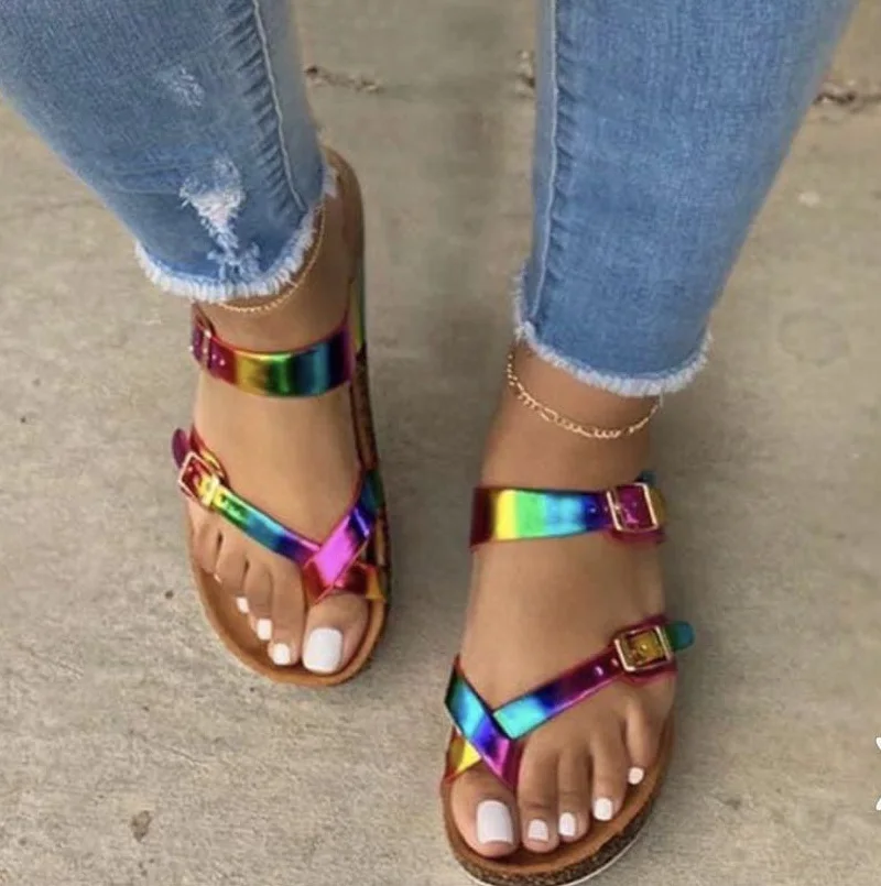 

2020 summer New style transparent shoes slides wholesale china shoes women rainbow sliders slippers for ladies women's sandals