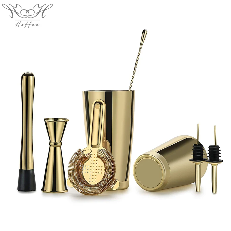 

Gold Stainless Steel Wine Set,Mixer Cocktail Bar Utensils 7 Pieces Professional Bartender Kit