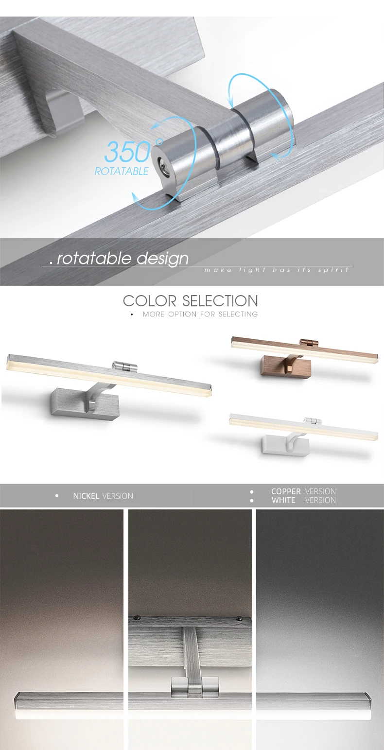 Simple design metal led mirror light shower room vanity mirror led light 8w brush bathroom lighting hotel wall sconce art lamps