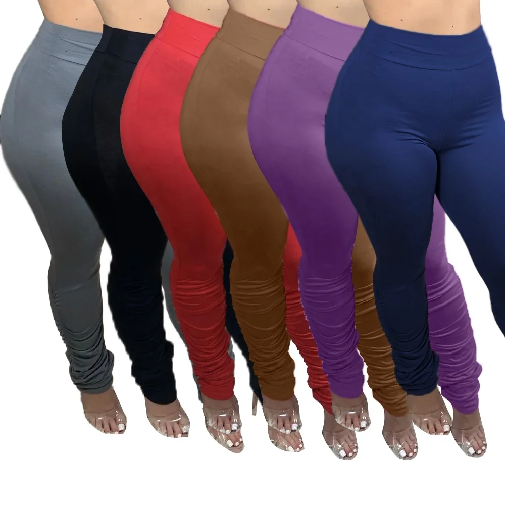 

Women Active Style Solid Color Long Stacked Pants, As shown