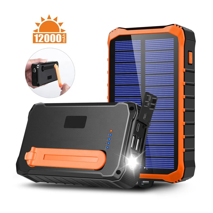 

Emergency Powerbank Recyclable Use Charger powerbanks 12000mAh Portable Charger External Battery Solar Power Bank With Dual USB