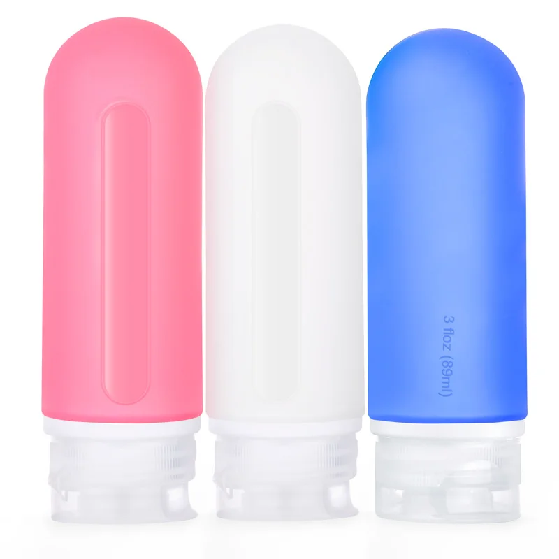 

Wholesale 100Ml Small Portable Kean Silicone Cute Leak Proof TSA Approved Silicone Travel Bottle Set, Peachlow;cyan;fluorescent yellow;clear or custom color