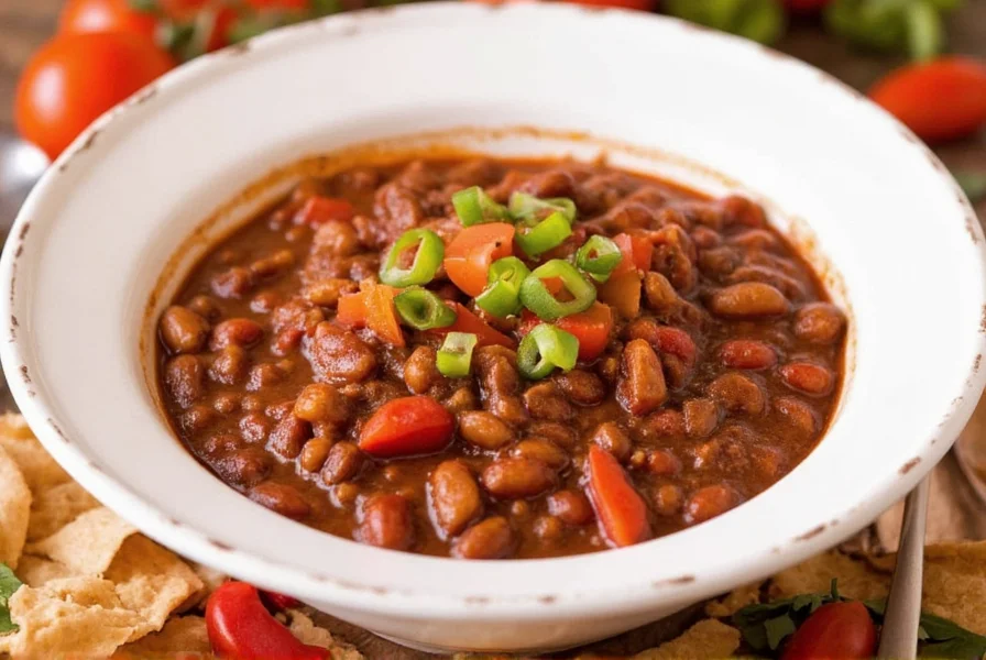 Classic beef chili in a bowl with toppings
