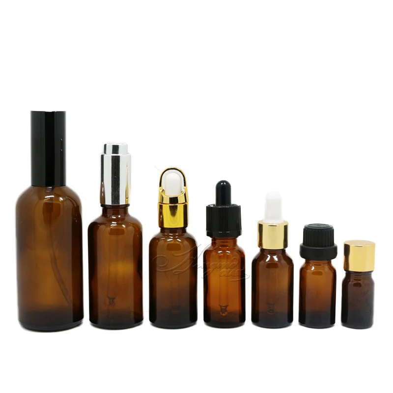 

5ml 10ml 15ml 20ml 30ml 1 oz 30 ml 50ml 100ml amber glass dropper bottles with euro orifice reducers for essential oil packaging