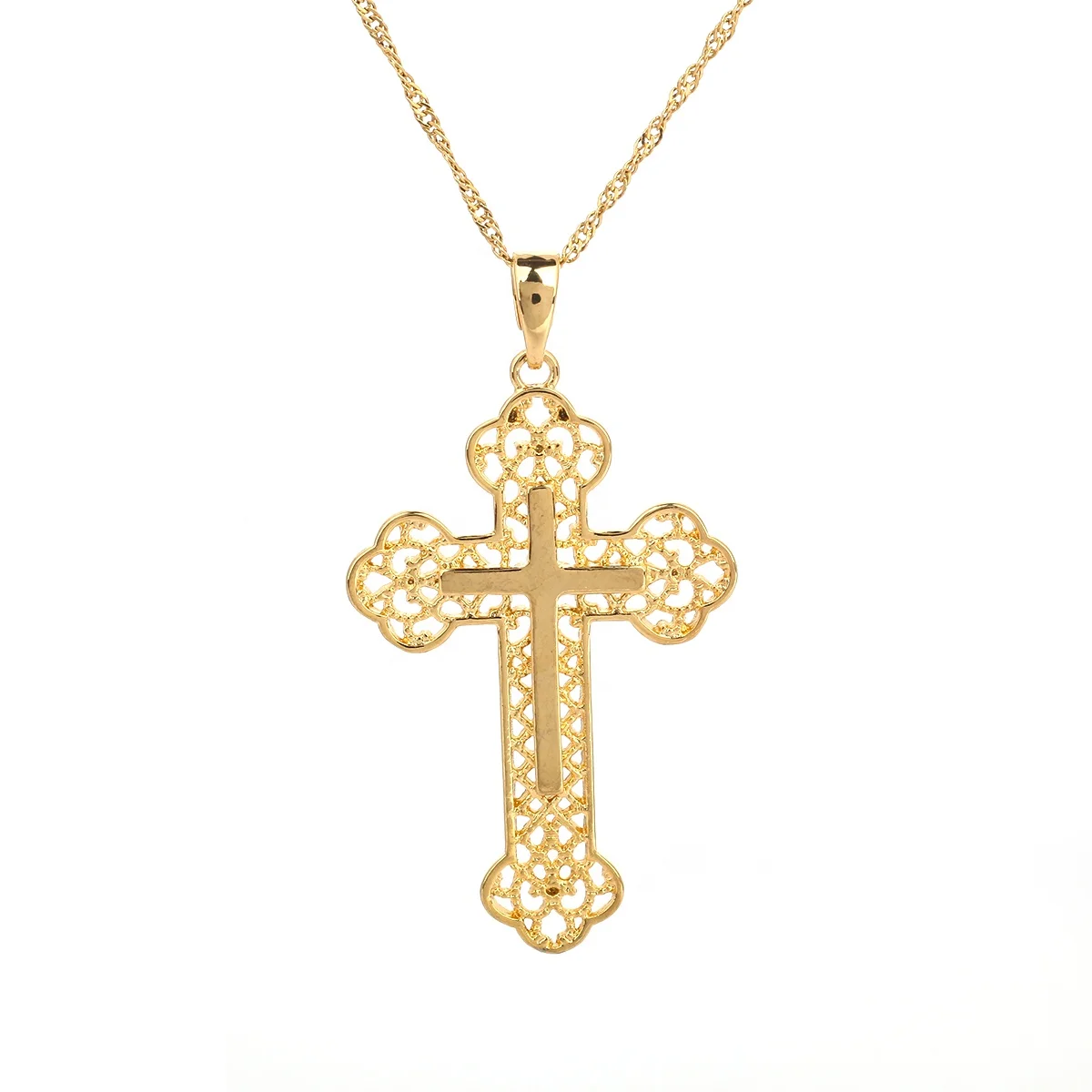 

Saint Jesus Christ Pendant Necklace 24K Gold Color Catholic Jesus Cross Jewelry