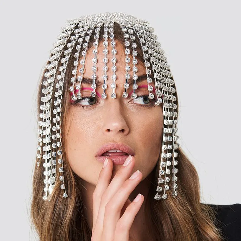 

Rhinestone Headpiece Tassel Chain for Women Handmade Hat Crystal Headbands Wedding Hair Accessories