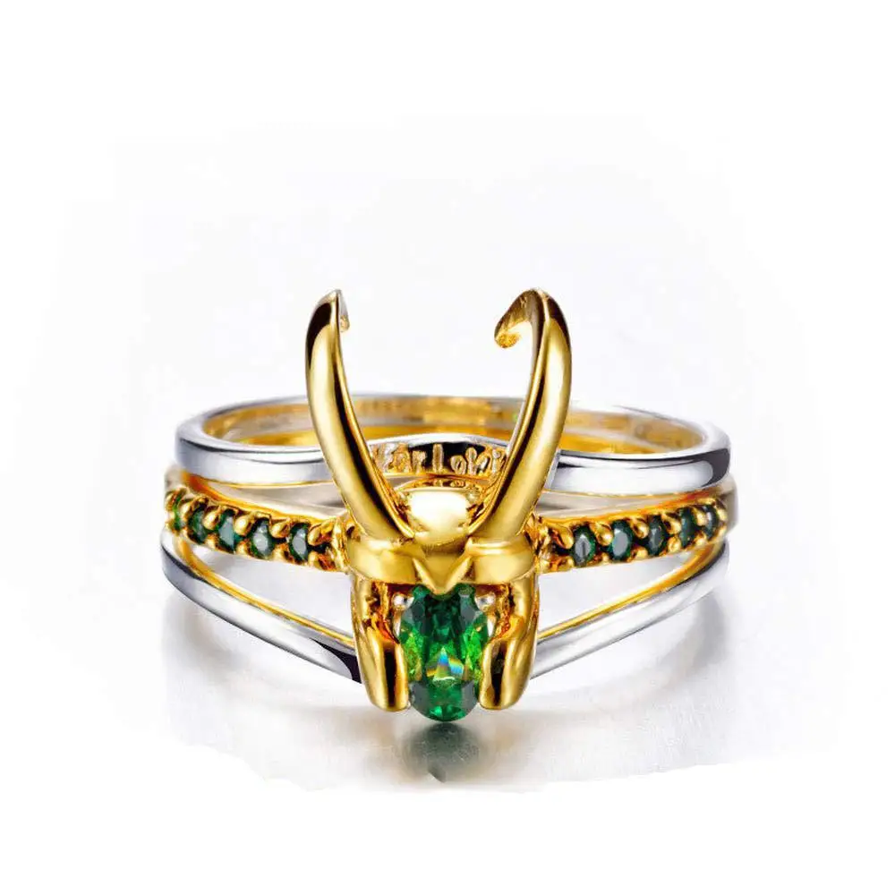 

Creativity Personality Norse Mythology Loki Helmet Rocky Three-In-One Helmet Ring for Unisex Trend Jewelry