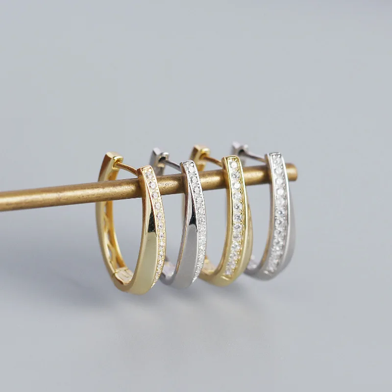 Fashion Jewelry 925 Sterling Silver Big Earrings Sets With Diamond Oval Shape Gold Plated Big Hoop Earring Jewelry Women