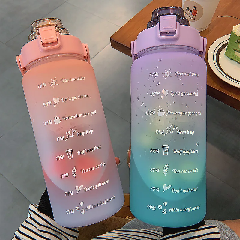 

2000ML custom logo 64oz Super Large Capacity Outdoor Frosted Gradient Color Sports Portable Water Bottle Plastic Cup with straw