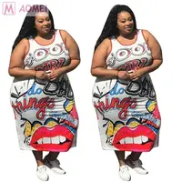 

DAM07002 summer new style casual printed white long plus size tank dress for fat woman