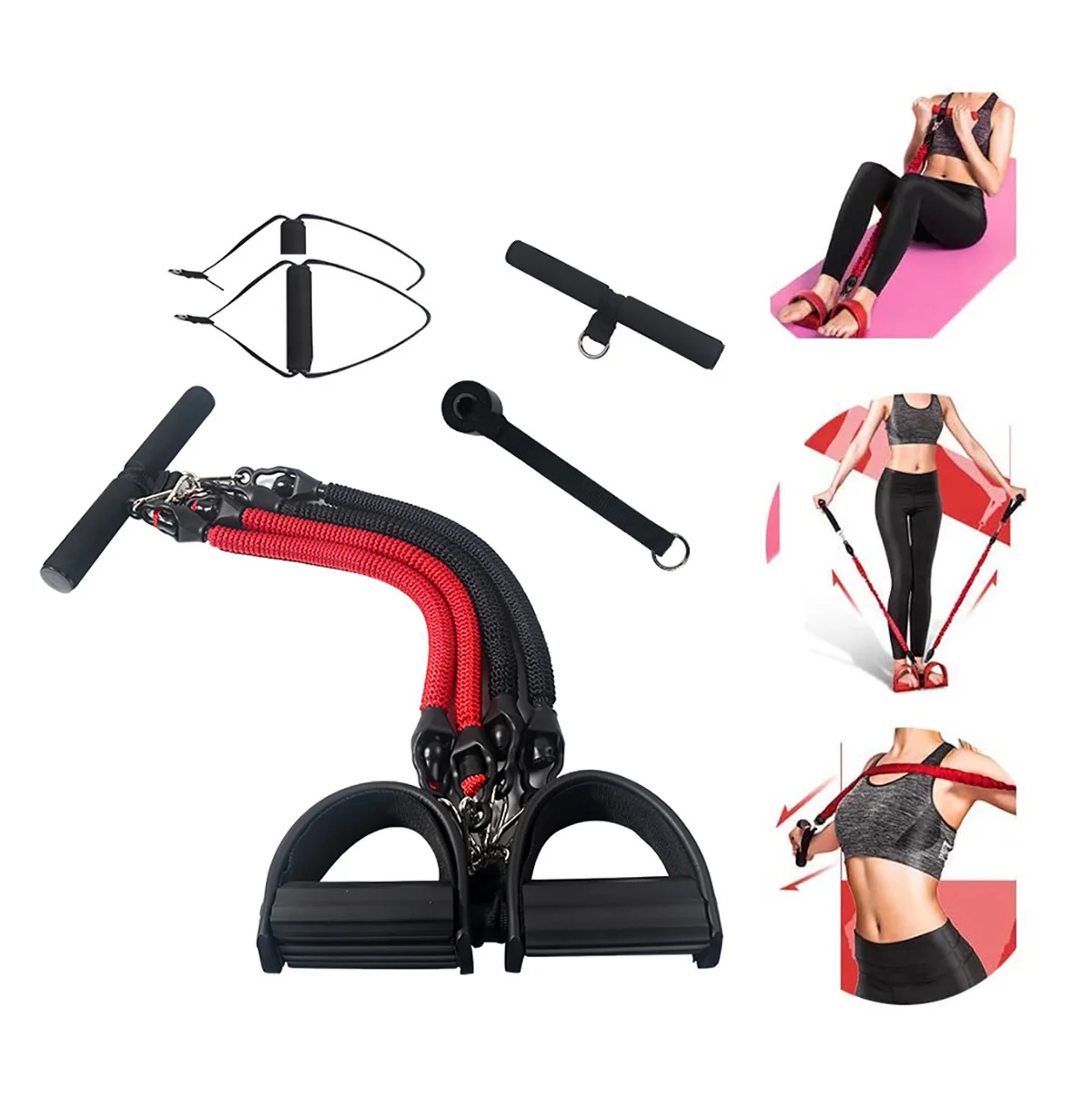 

Yoga Strap Exercise Bands Bodybuilding Expander 4-Tube Elastic Pull Rope Sit-up Equipment Pedal Resistance Band, Red,black or customized