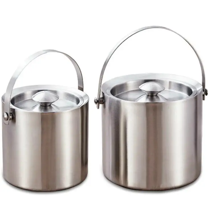 

Bar KTV portable ice red wine bucket with handle 304 Stainless steel double wall insulated ice bucket, Silver