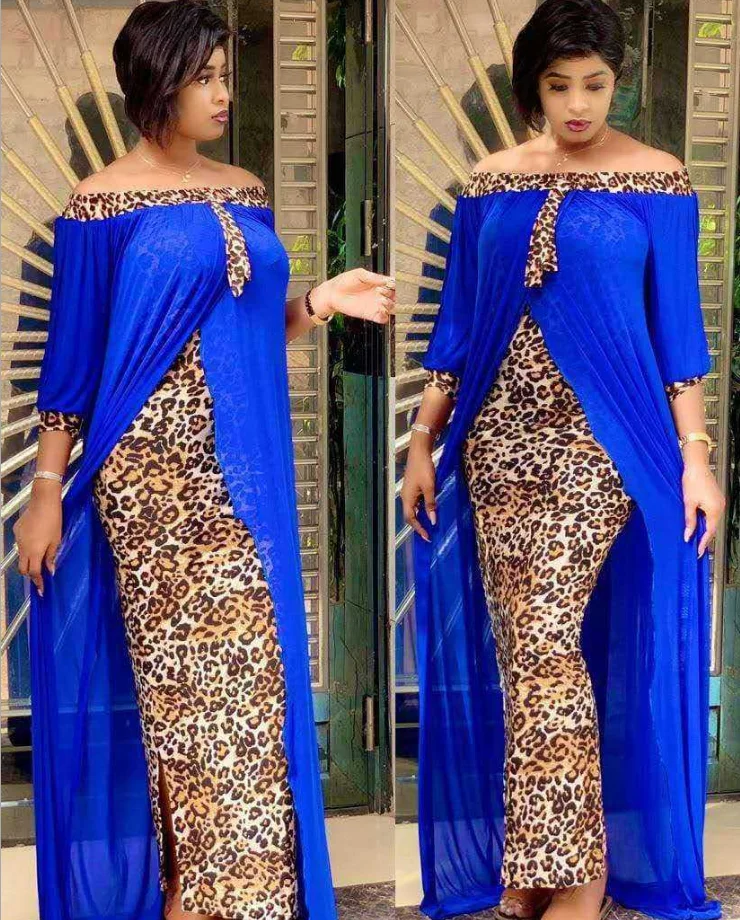 

African Fashion Leopard Print Open Front Long Gown Coat Two-Piece Set, As showed