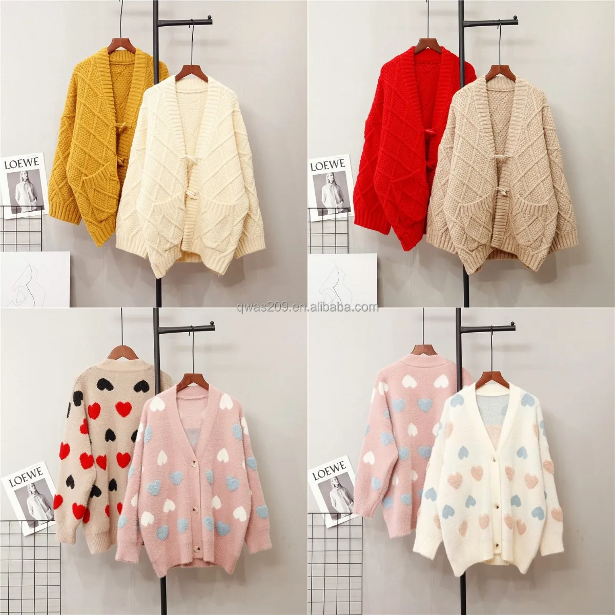 

Women Cardigan Sweater Midi-Long Pockets Pattern Loose Plus Size Casual Knitted Sweaters Coats For Ladies