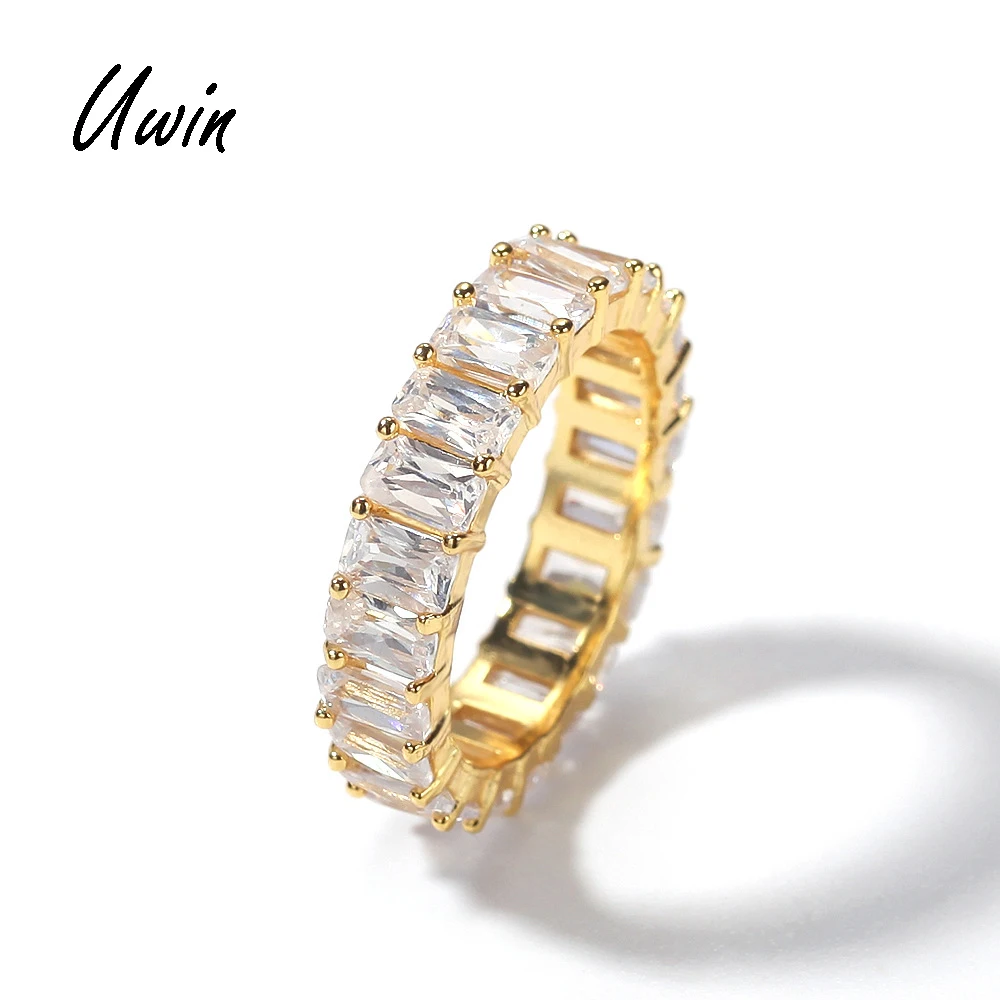 
UWIN Hip Hop Iced Out Baguette Ring 5mm 7mm Square CZ Rhodium Plated 1 Row Men Women Party Rings Jewelry  (62319576238)