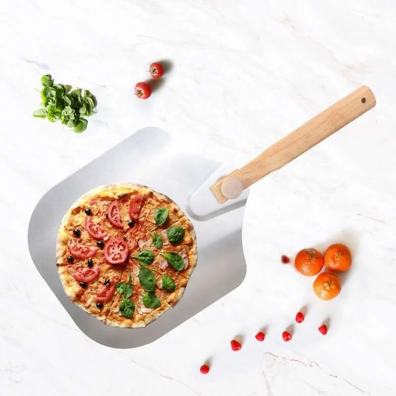 

stainless steel pizza safety transfer shovel wood handle baking tools