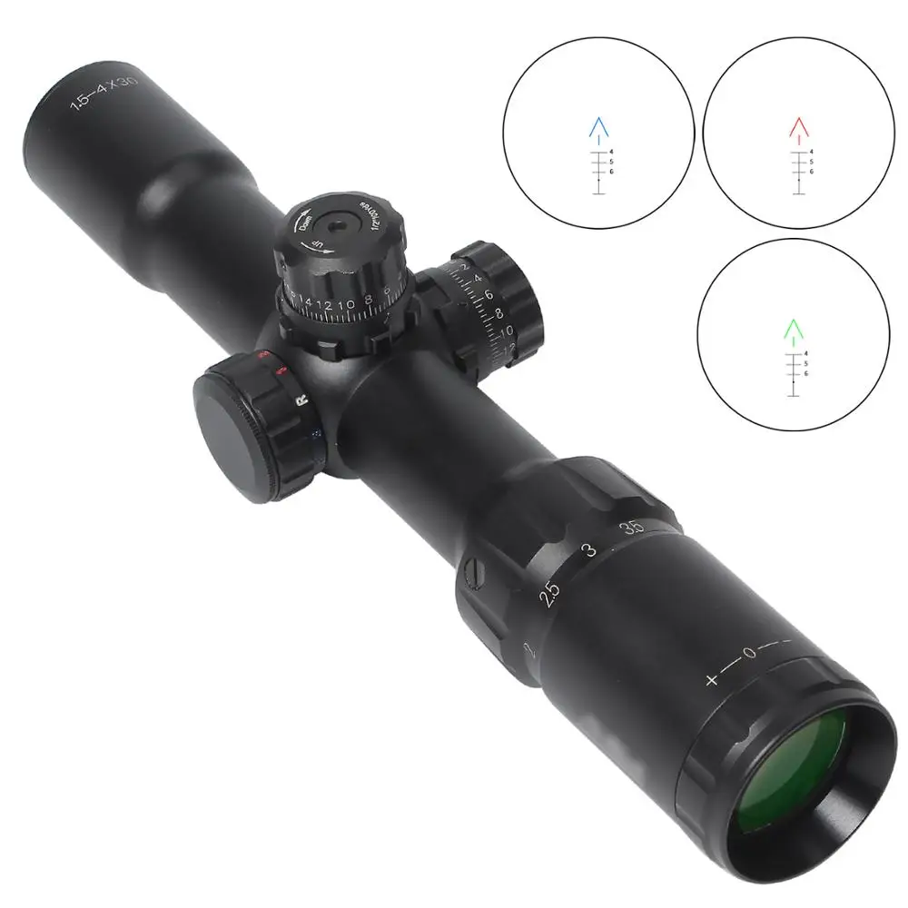 

AM 1.5-4x30 Rifle Scope with Red Laser Combo Optical Sight with Illuminated Red Green Mil-dot Crosshair for ar15 gun accessories, Black