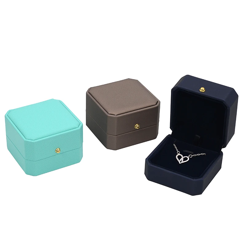 

Custom Square pu Gift Pendant Box Case With Logo Travel Leather Dark Blue Jewelry For Necklace Packaging Boxes, Yellow/pink/dark blue