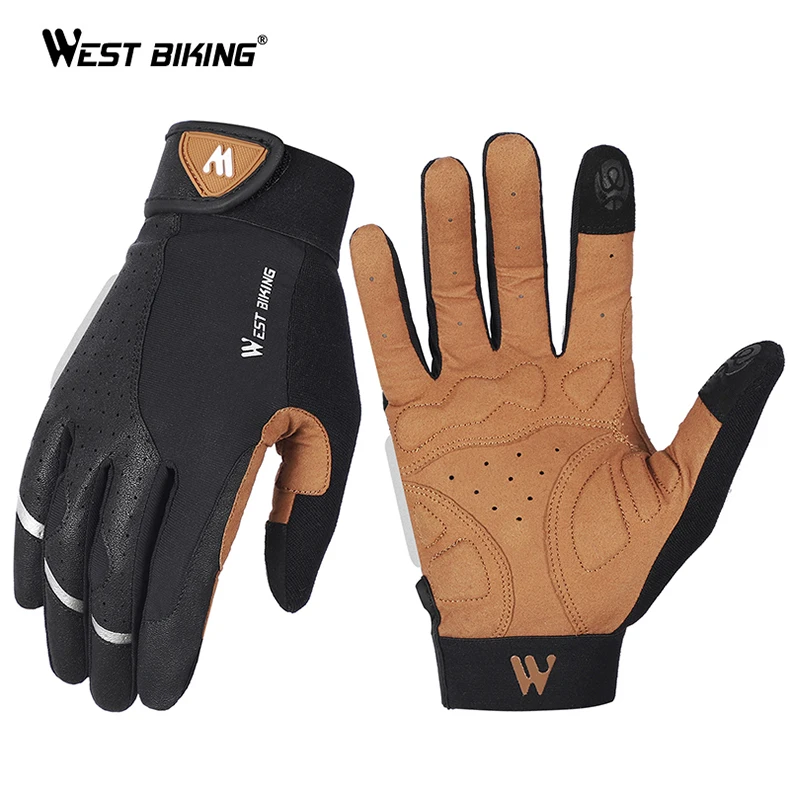 

WEST BIKING Hot Sell Full Finger Mountain Racing Cycling Gloves Bike Bicycle Waterproof Mountain Motorcycle Gloves Bike, Brown black
