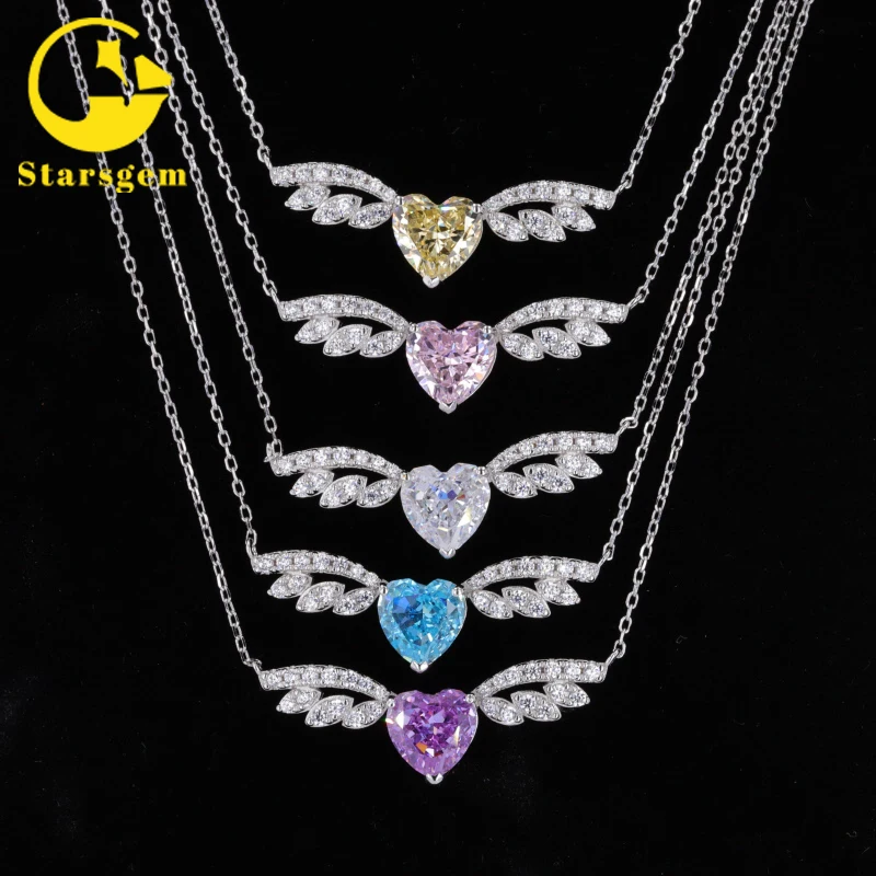 

Starsgem sterling silver pendants heart shape high carbon diamond sterling silver pendants fine jewelry necklaces