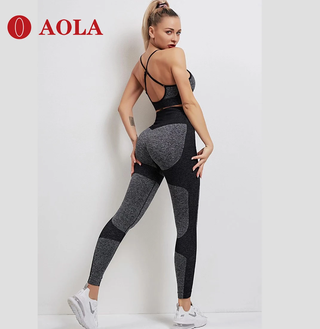 

AOLA 2020 Leggings Gym Fitness Womens Camo Black Workout sportswear Sexy Sport Top And Yoga Pants Set, Gray/ green/pink/blue/purple