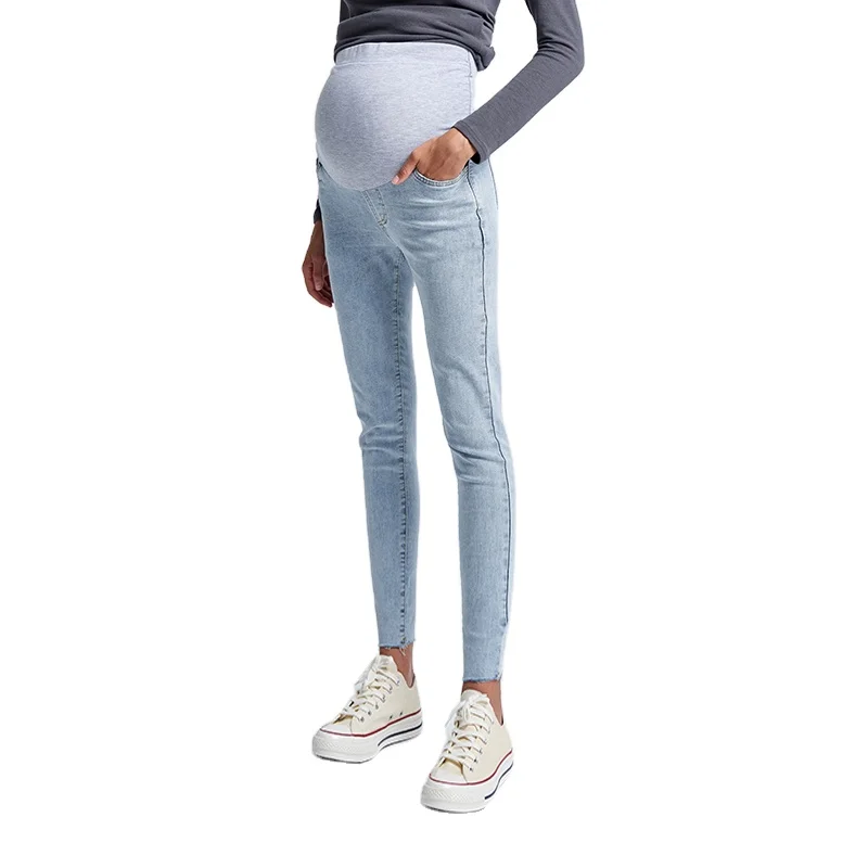 

MASANON Wholesale Soft Touching Stretch Maternity Elastics Maternity Jeans Pregnant Fashion Maternity Jeans, Light blue