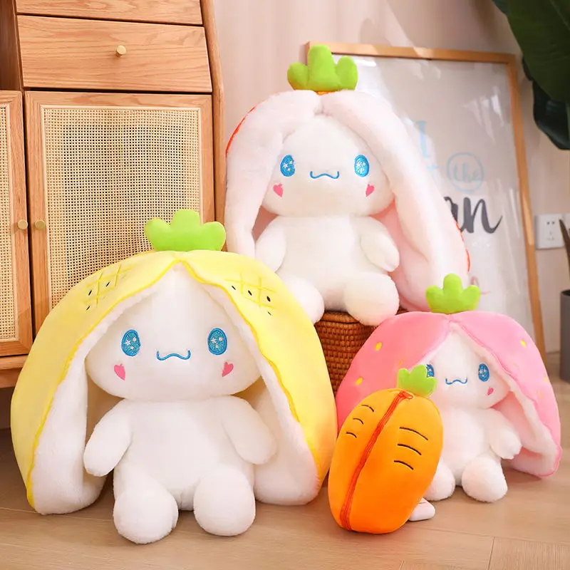 

Cute Transformation Long Ear Kawaii Sanrio Charms Zipper Strawberry Cinnamoroll Dog Plush Toy