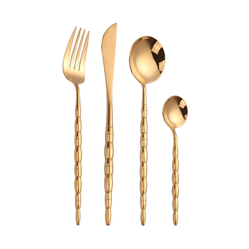

SS304 Flatware+Sets Set Spoon fork knife Spiral Handle Gold Flatware Sets Stainless Steel, Silver