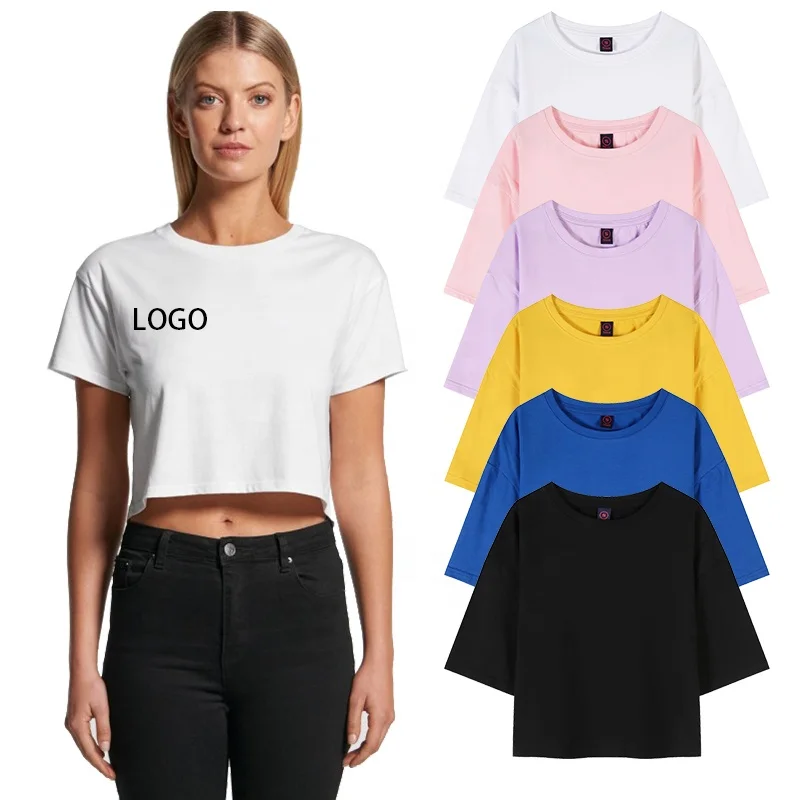 

180GSM Crop Top T Shirt Custom Printing 100% Cotton Plain Casual Women Tops T Shirts