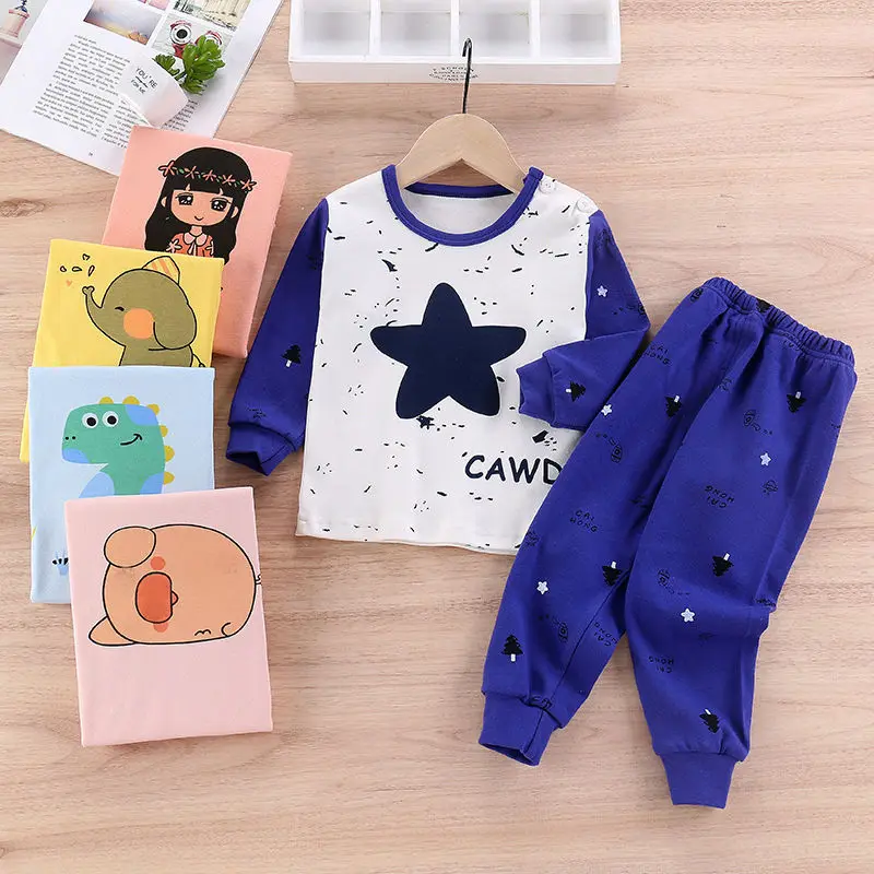 

Autumn Children's Clothing Boys and Girls Pajamas Set Cartoon Print Long-sleeved Cute T-shirt Top + Pants Toddler Baby Pajamas