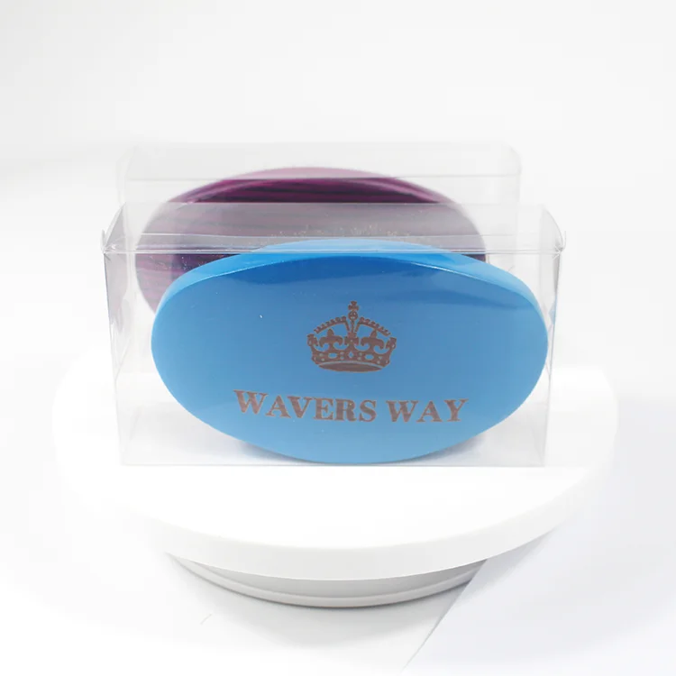 

laser logo on wood handle carved 360 wave brush hair, Black grey or blue