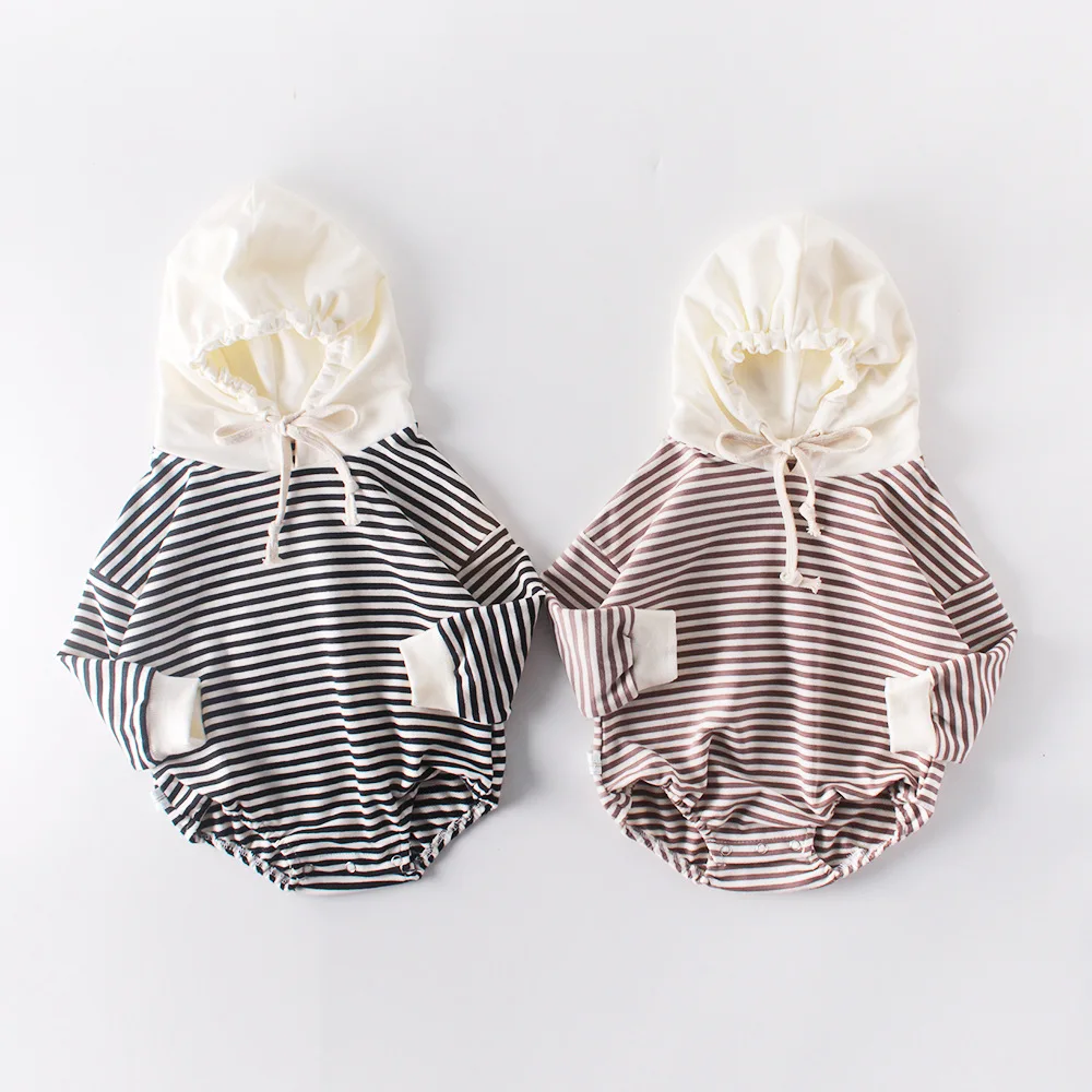 

Ins autumn outfit new born baby stripes newborn baby clothes hooded connects body ha climb clothes thickening