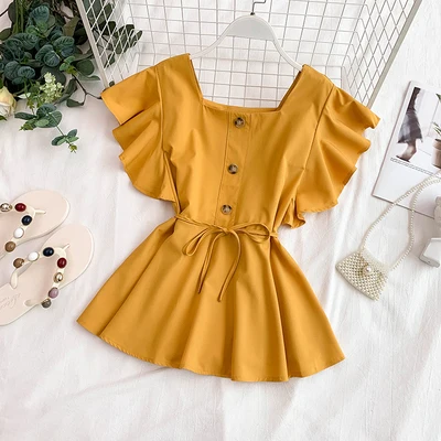 

2020 Korean fashion women short ruffle sleeve chiffon blouse tops