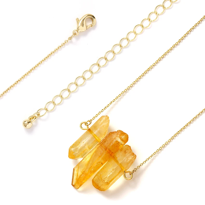 

Bullet Shape Healing Pointed Chakra Pendants Yellow Quartz Citrine Crystal Gemstone Handmade Charm Necklace