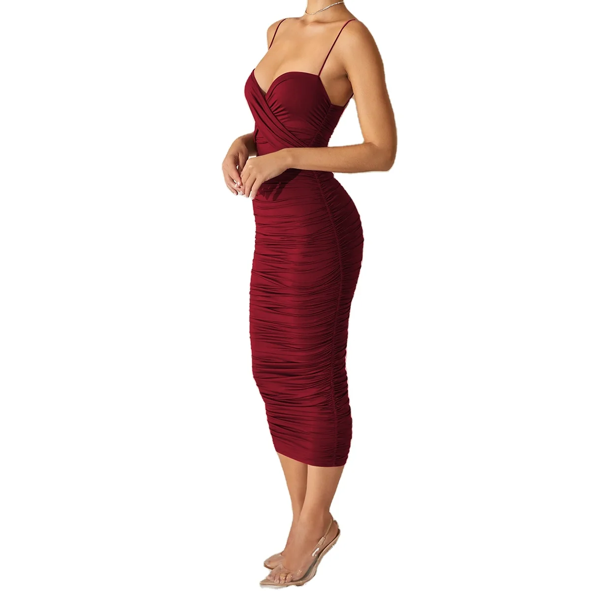 

Classic design hot night club party usage slim fit polyester spandex XS - L size midi lady dress, Picture shown