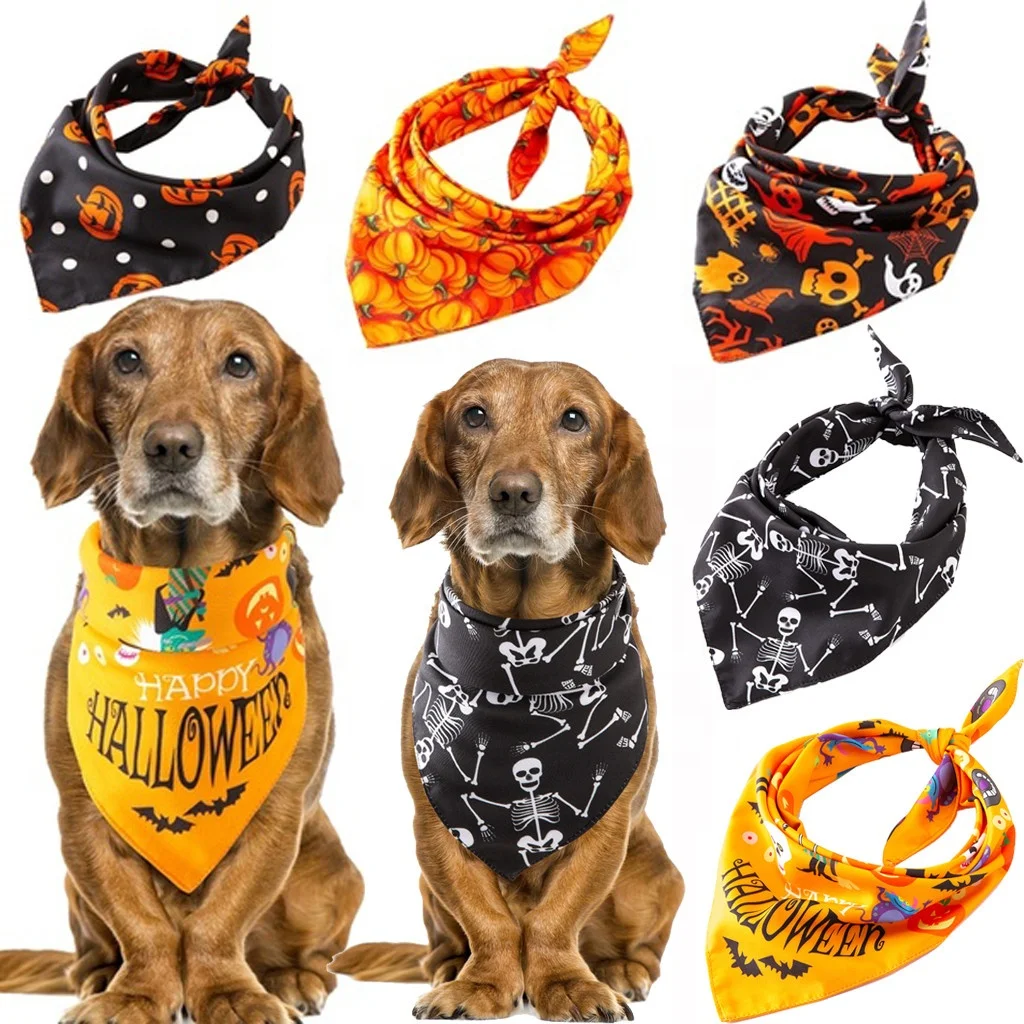 

Free Shipping Reversible triangle pumpkin halloween pet dog bibs bandana for size Small/Medium, Multicolor