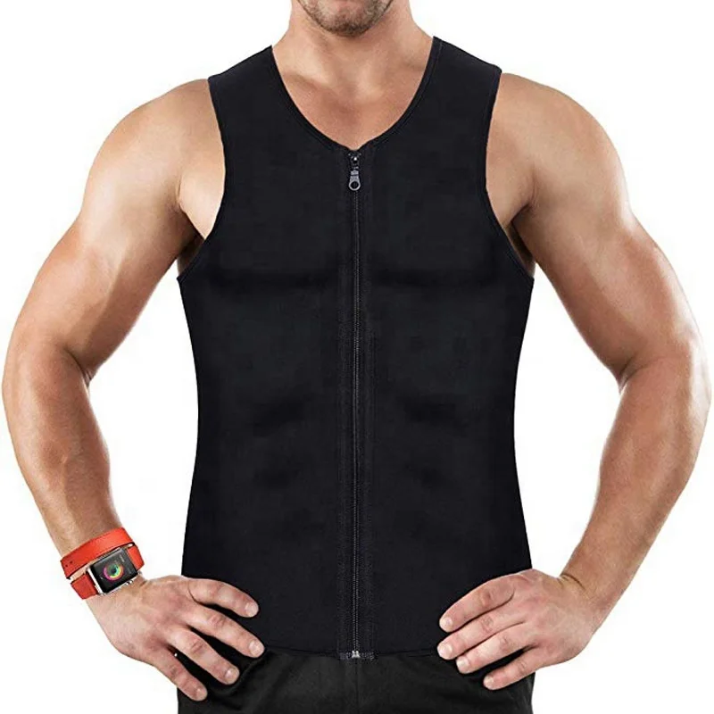 

7009 Wholesale Zipper Sauna Sweat Vest Tank Top Men Neoprene Slimming Vest, 4 colors: black, green, blue, black-inside-yellow