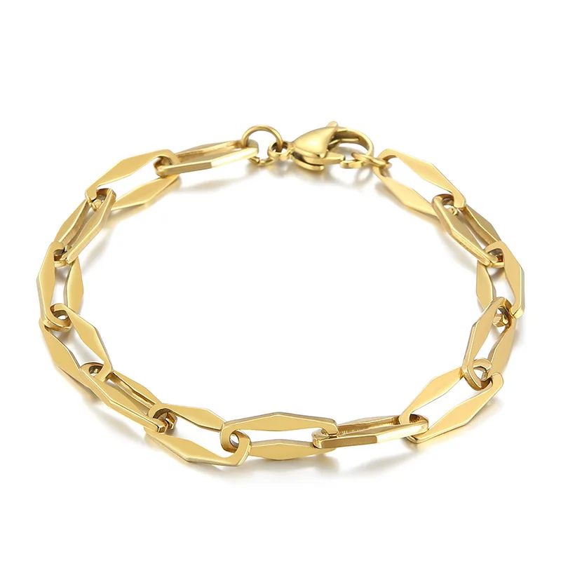 

New Fashion Geometric Stainless Steel Link Chain Bracelet 18K Gold Plated Tarnish Free Women Chunky Bracelet