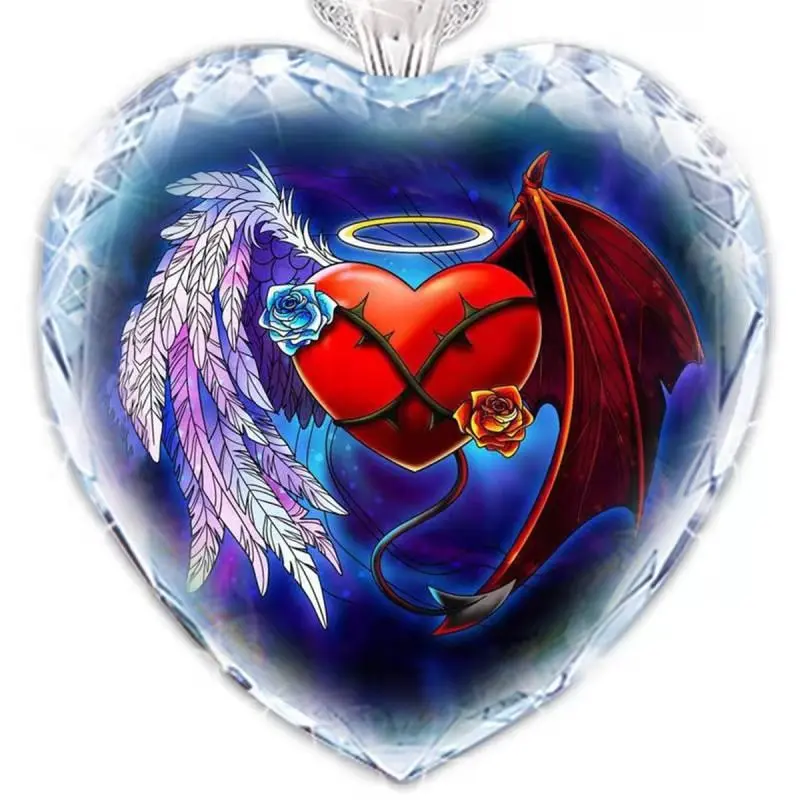 

Hip Hop Street Punk Angel and Devil Rose Pendant Lady Crystal Necklace