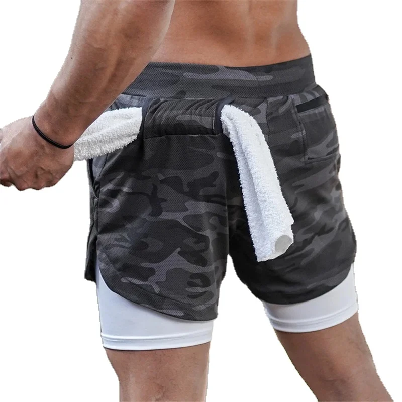 

QY Camouflage running shorts hot selling men's double quick-drying sports shorts fitness jogging fitness sports shorts