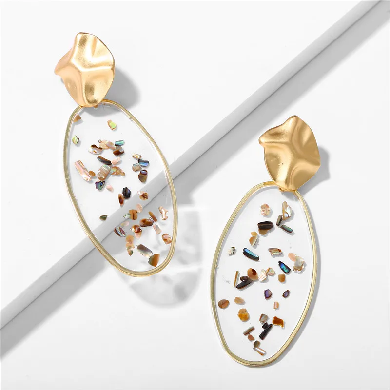 

5233 Fashion jewelry women long oval drop earrings glitter gold geometric dangle pendant earrings women