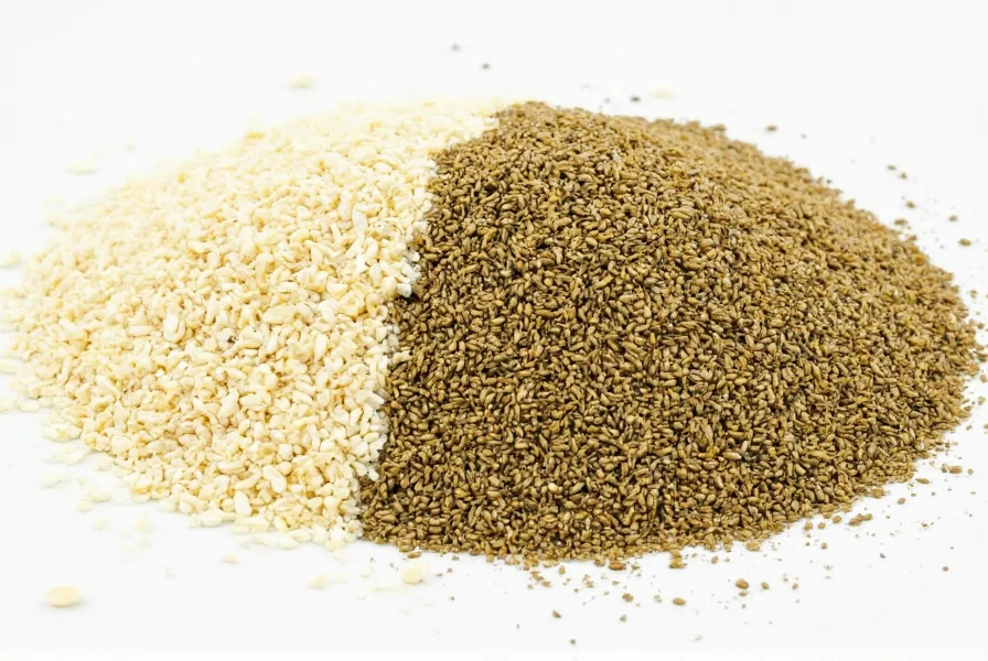 Cumin seeds next to coriander seeds for visual comparison of coriander seed substitute options