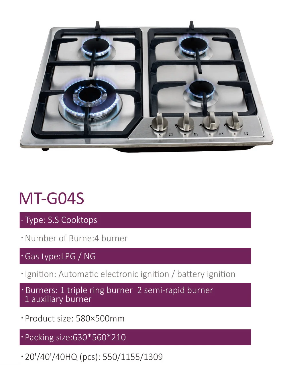 4 5 Burner Euro Style General Gas Cooker With Safety Device Euro Style