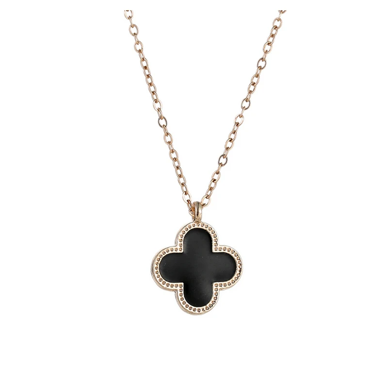 Showfay 3 colors short clavicle chain necklace female micro inlay drop glazed material fashion fourleaf clover pendant necklace