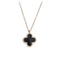 

Showfay 3 colors short clavicle chain necklace female micro inlay drop glazed material fashion fourleaf clover pendant necklace