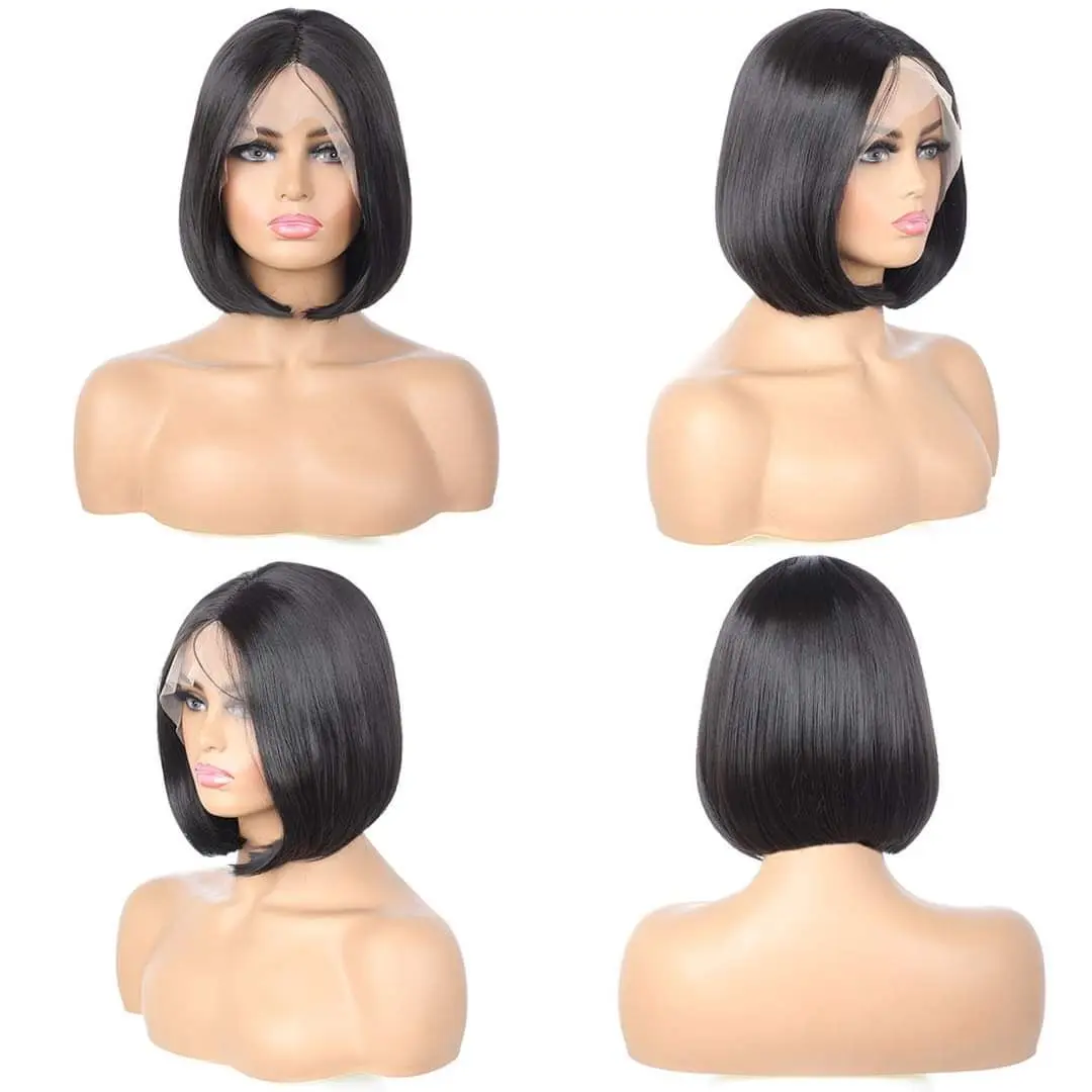 

Rebecca 10 inch Ombre Short Bob Wigs Hot Sell Best Human Hair Wigs Middle Part Peruvian Remy Hair HD Lace Front Wigs Human Hair, Natural black