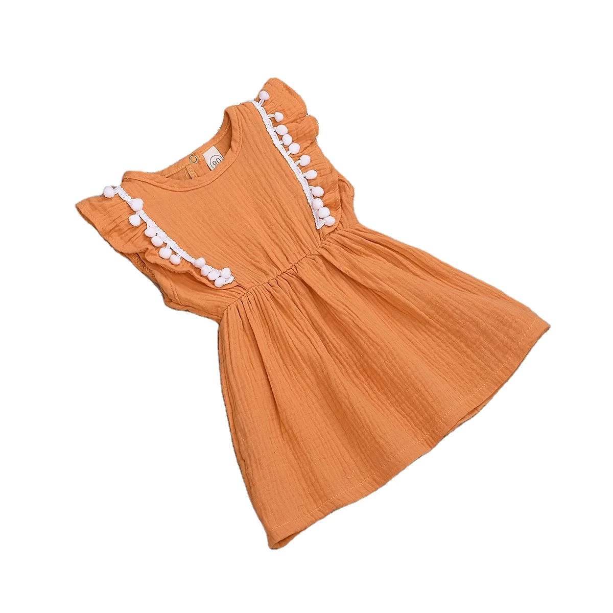 

Summer girls' fur ball round neck solid color sleeveless dress