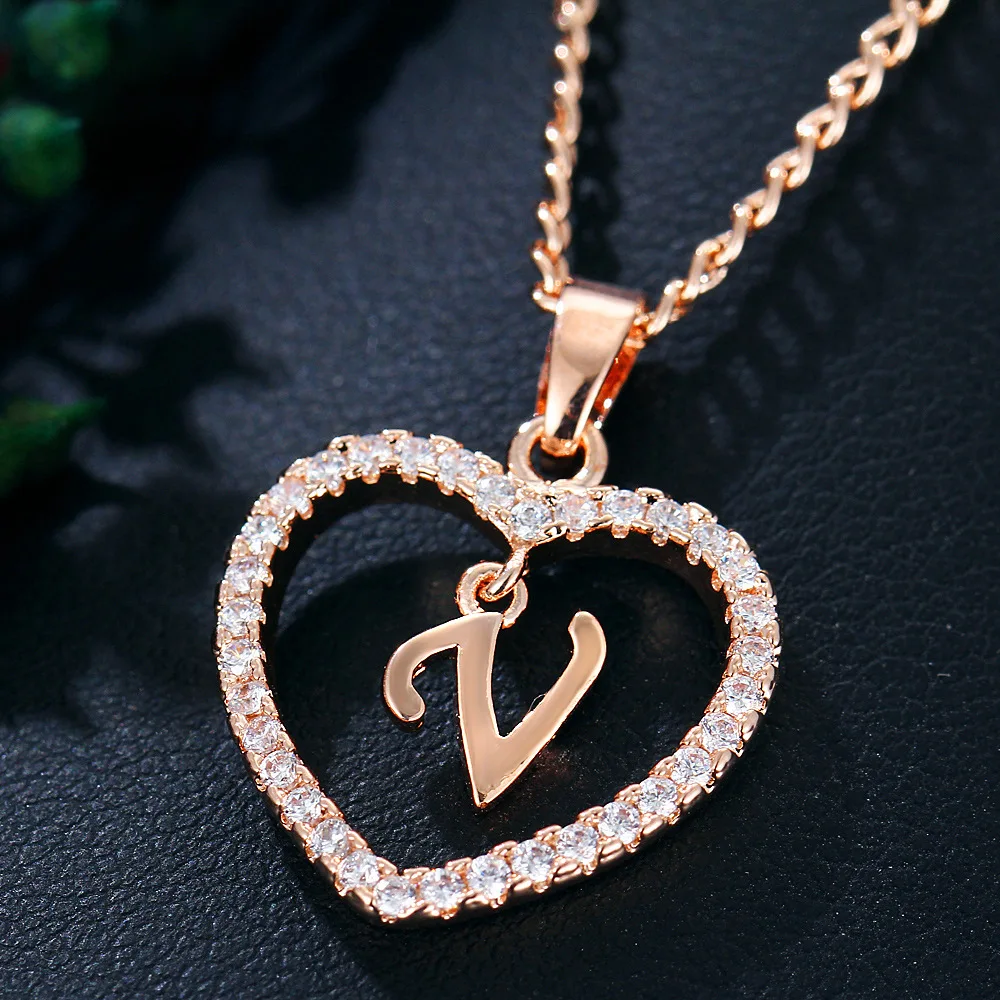 Initial Name Necklace with Zircon Heart 
