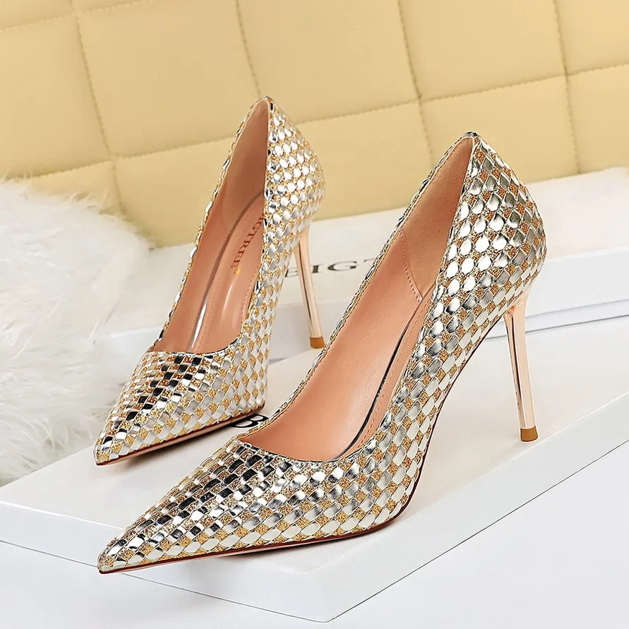 

Party Stilettos Women's Pumps High Heels Patent Leather Wave Suede 9.5cm Heels for Women Sexy Pointed Toe Ladies Shoes