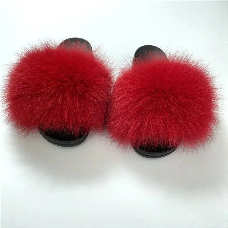 

New Design Luxury fox fur Slides for women, More than 30kinds of color